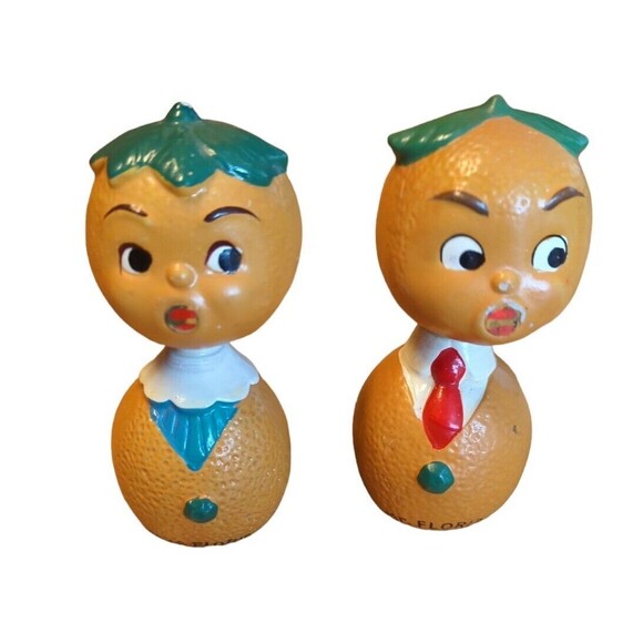 Mr. & Miss Florida Oranges Vintage Souvenir Bobble Heads Japan Kissing Magnetic - Picture 1 of 14
